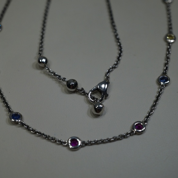 18KW Gold Multi Color Sapphire Station Necklace